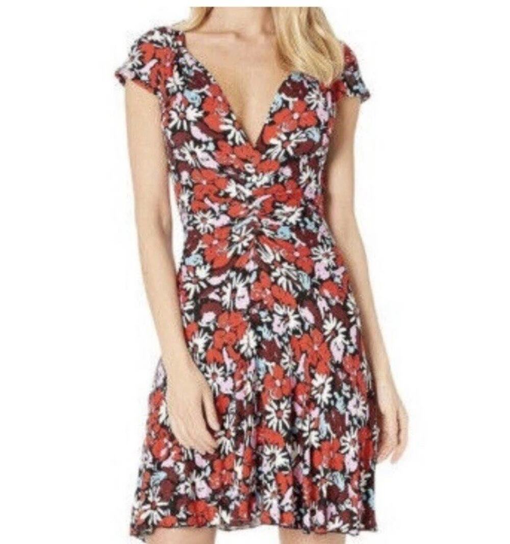FREE PEOPLE Key to Your Heart Red Floral Deep V-neck Dress Women’s Sz Medium
